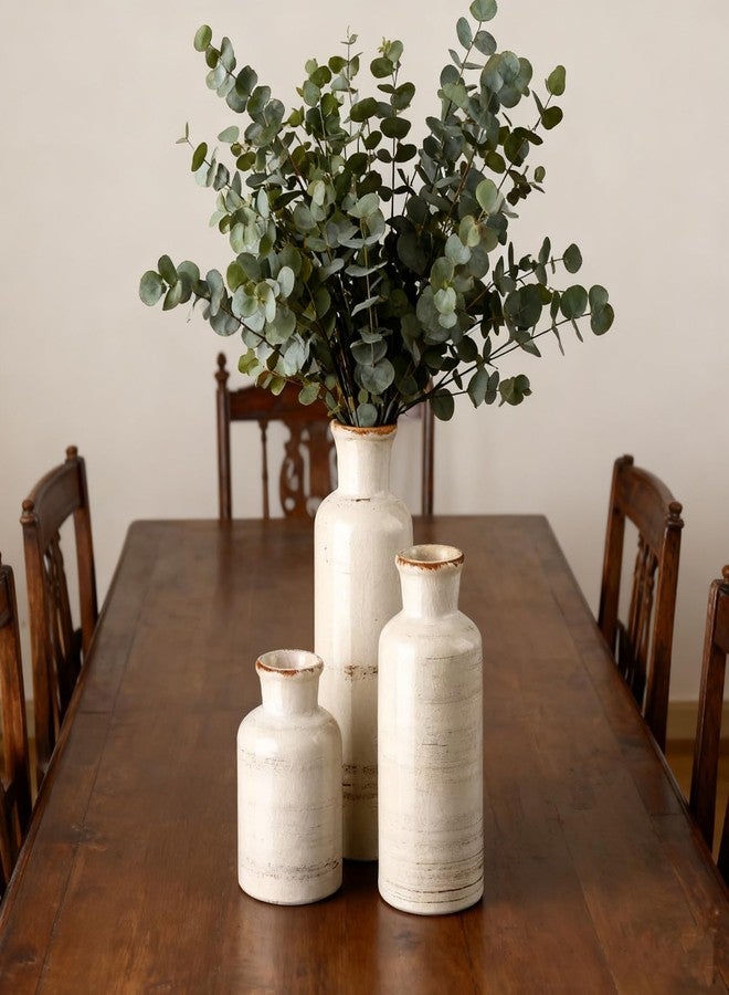 Fuukou Ceramic Vase Set of 3,Small Rustic Flower Vases for Home Decor,Farmhouse Bud Vases for Flowers,Minimalist Decorative Vase for Table Centerpiece,Shelf,Mantel & Wedding - Image 5